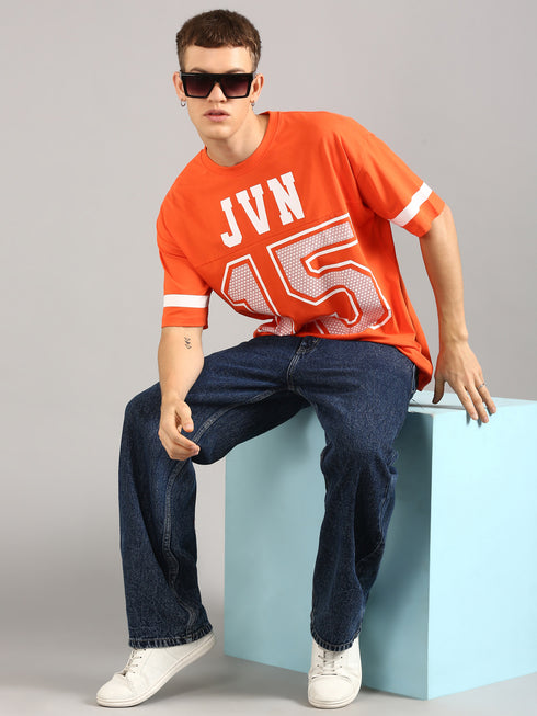Orange Printed Oversized T-shirt